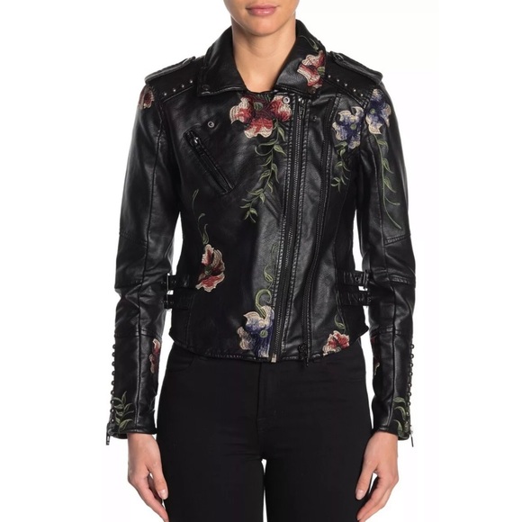 BLANKNYC Black Floral Faux Leather Moto Jacket - Picture 4 of 12